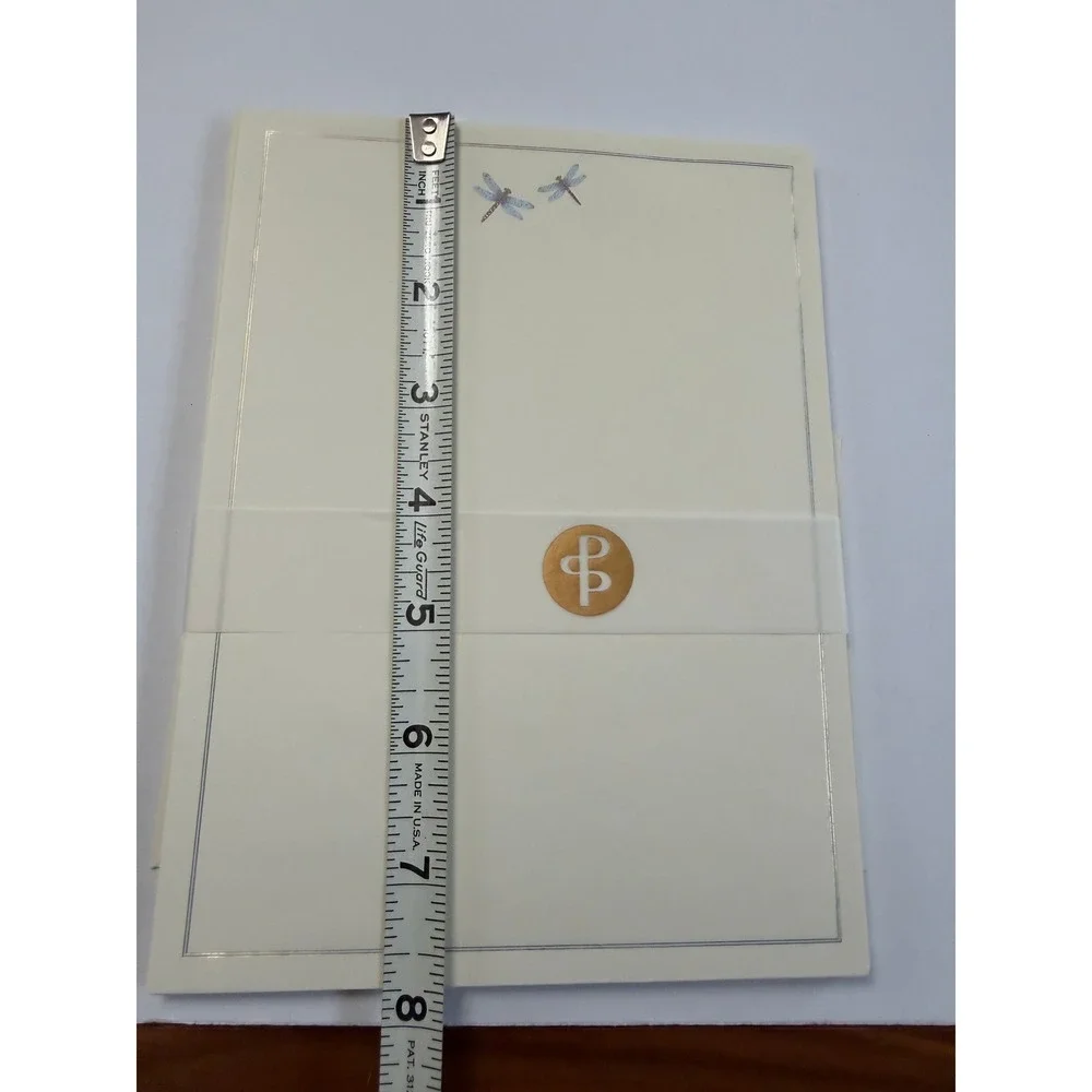New Peter Pauper Press Stationery Set Cream Blue Dragonfly Motif Gold Foil